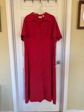 Vintage 90's Elizabeth By Liz Claiborne Red Button Front Maxi Shirt Dress 18